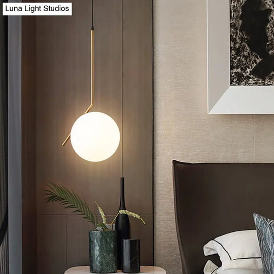 Contemporary Gold Sphere Drop Lamp: 1 Bulb Cream Glass Hanging Ceiling Light For Bedroom