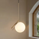 Contemporary Gold Sphere Drop Lamp: 1 Bulb Cream Glass Hanging Ceiling Light For Bedroom / Small C