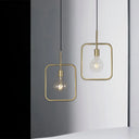 Contemporary Gold Square Skeleton Pendant Ceiling Light With Exposed Bulb - Stylish Metal Fixture
