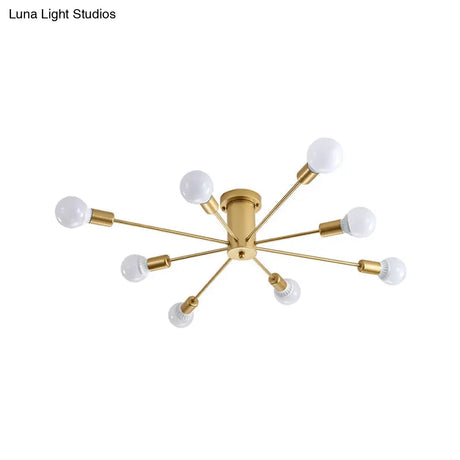 Contemporary Gold Starburst Ceiling Chandelier - Flush Mount Light For Bedroom (6/8/10 Heads)