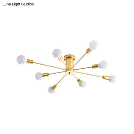 Contemporary Gold Starburst Ceiling Chandelier - Flush Mount Light For Bedroom (6/8/10 Heads)
