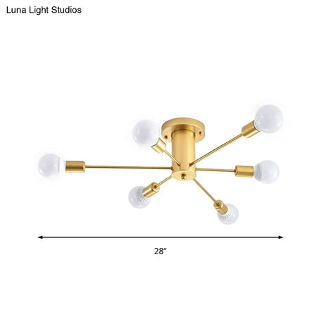 Contemporary Gold Starburst Ceiling Chandelier - Flush Mount Light For Bedroom (6/8/10 Heads)