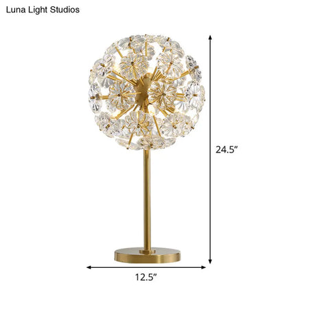 Contemporary Gold Table Lamp With 6 Floral-Shaped Clear Crystal Heads