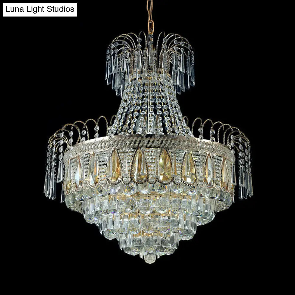 Gold Contemporary Tiered Bedroom Chandelier With 10 Crystal Lights