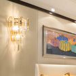 Contemporary Gold Wall Lamp With 3 Clear Crystal Layers - Bedroom Lighting