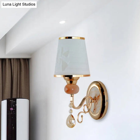 Contemporary Gold Wall Sconce 1 Light Textured Glass Mount Fixture Ideal For Living Room