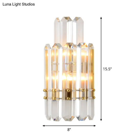 Contemporary Gold Wall Sconce With 2 Tiers Clear Crystal Prisms - Perfect For Restaurants