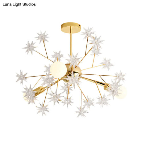 Contemporary Golden Sputnik Chandelier: 3-Light Metal Pendant Lamp With Star Accent