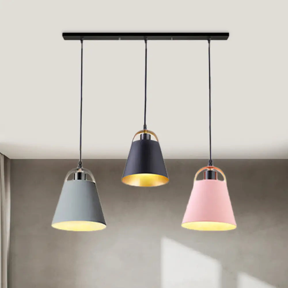 Contemporary Gray/Blue Metallic Pendant Light Fixture With 3 Bulbs For Living Room Ceiling Grey