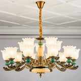 Contemporary Green Chandelier With Frosted Glass Floral Drop Lamp 15 / White