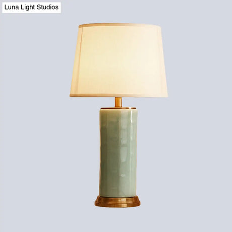 Contemporary Green/Coffee Barrel Reading Book Light Stylish 1-Head Task Lighting With Fabric Shade