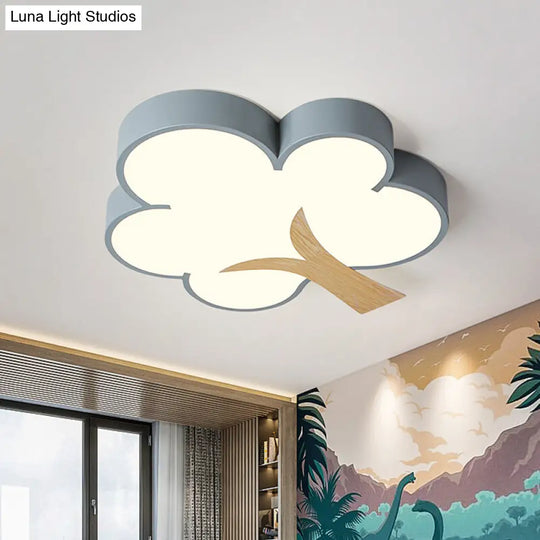 Contemporary Grey/Green Tree Led Ceiling Flush Mount Light For Bedroom