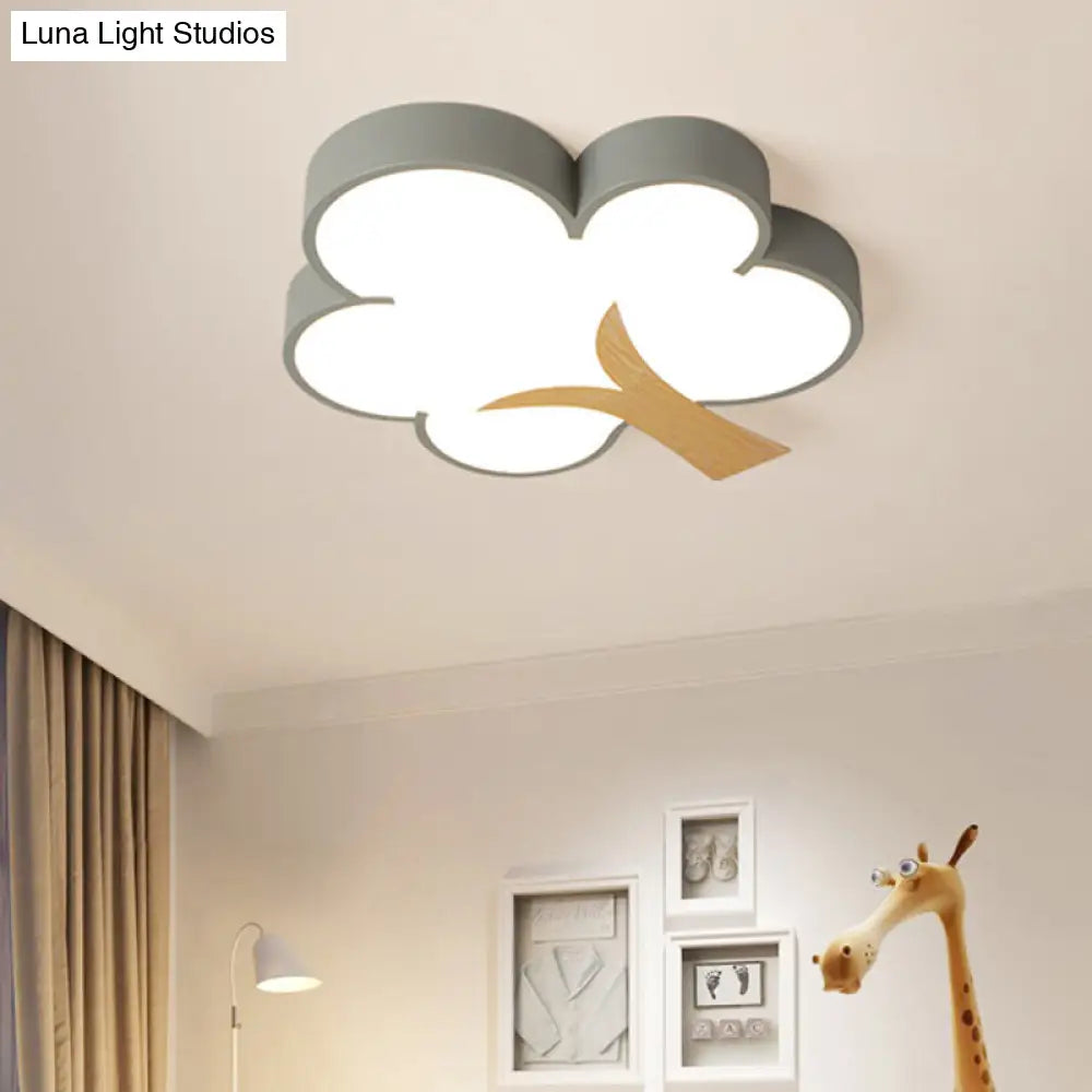 Contemporary Grey/Green Tree Led Ceiling Flush Mount Light For Bedroom
