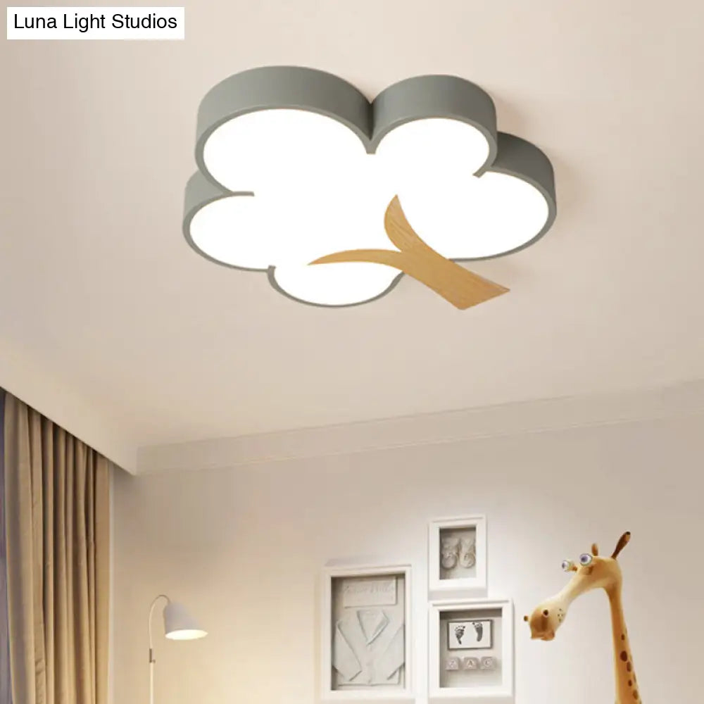 Contemporary Grey/Green Tree Led Ceiling Flush Mount Light For Bedroom