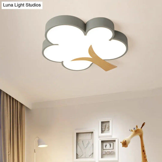 Contemporary Grey/Green Tree Led Ceiling Flush Mount Light For Bedroom