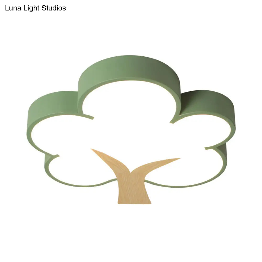 Contemporary Grey/Green Tree Led Ceiling Flush Mount Light For Bedroom