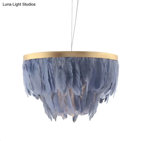 Contemporary Grey/White Suspension Lamp: 2-Tier Hanging Light With Fabric Shade For Living Room