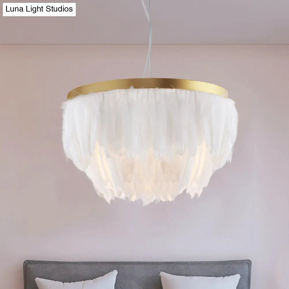 Contemporary Grey/White Suspension Lamp: 2-Tier Hanging Light With Fabric Shade For Living Room