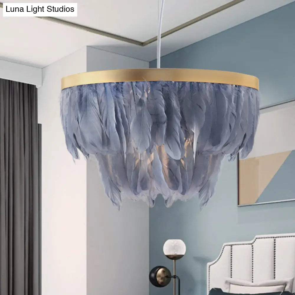 Contemporary Grey/White Suspension Lamp: 2-Tier Hanging Light With Fabric Shade For Living Room