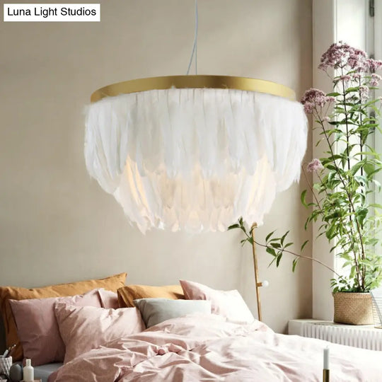 Contemporary Grey/White Suspension Lamp: 2-Tier Hanging Light With Fabric Shade For Living Room