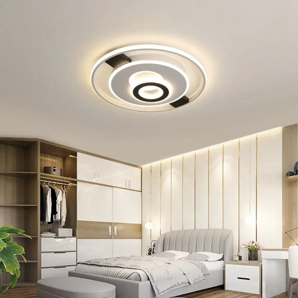 Contemporary Halo Led Ceiling Light In Black - White - Thin Acrylic Flush Mount