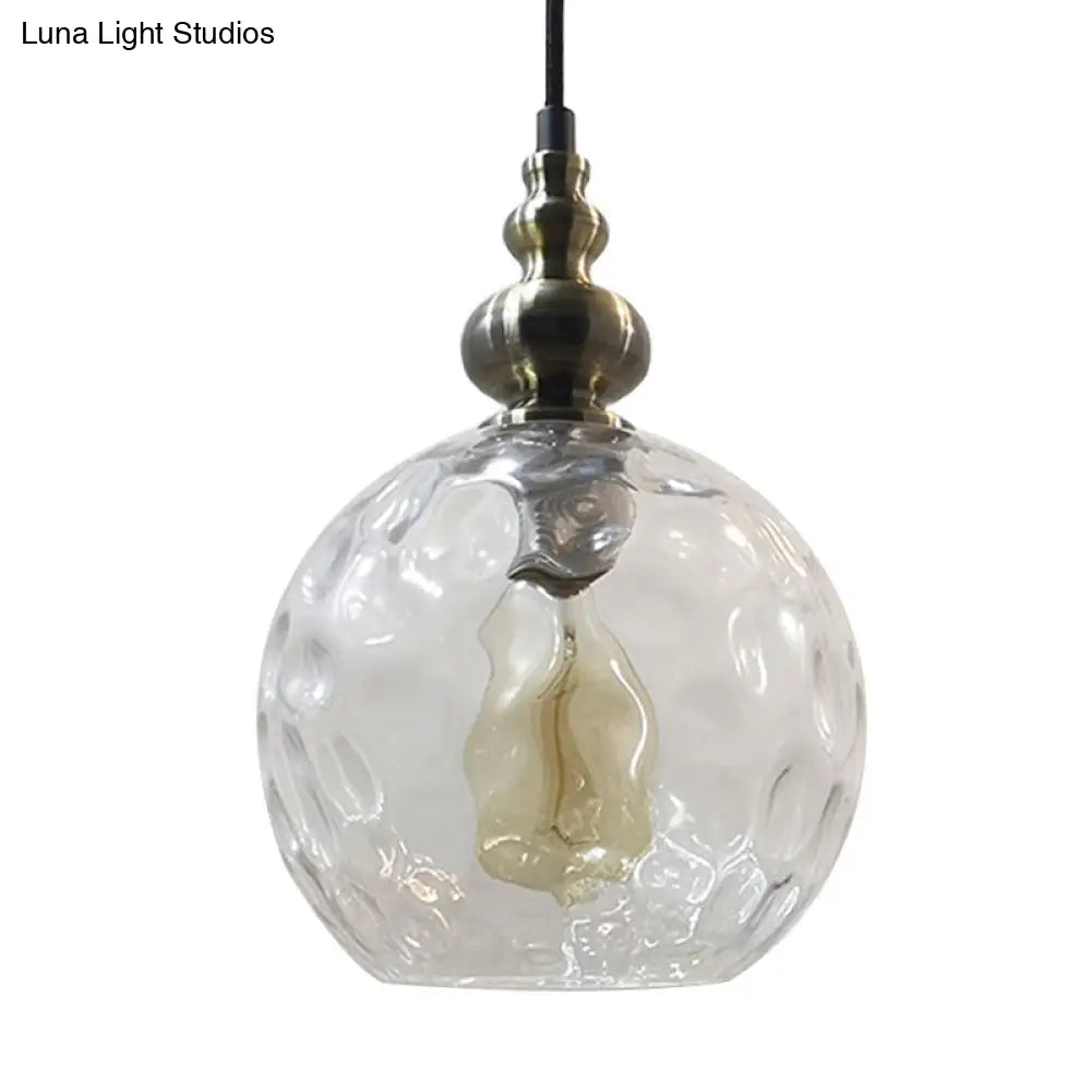 Contemporary Hammered Glass Pendant Light for Boutique Kitchen - 1 Bulb Globe Suspension Light