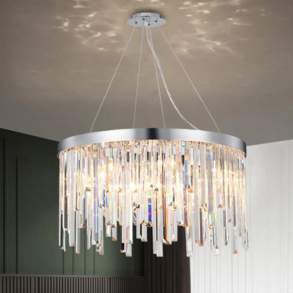 Contemporary Hanging Lamp Kit With Crystal Prisms 2/6 Bulbs 8’/16’ Wide Clear / 16’
