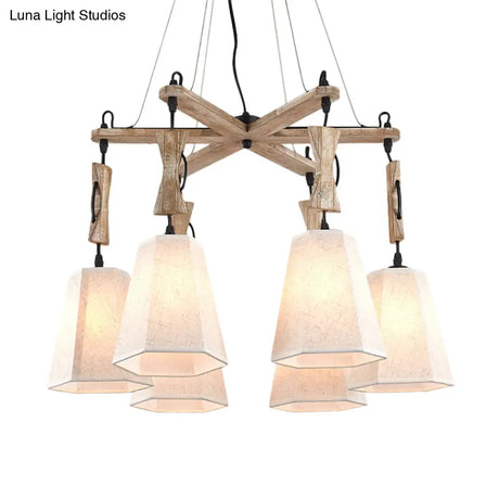 Contemporary Hexagon Chandelier Lamp With 6 Heads In Black White Or Flaxen For Dining Room