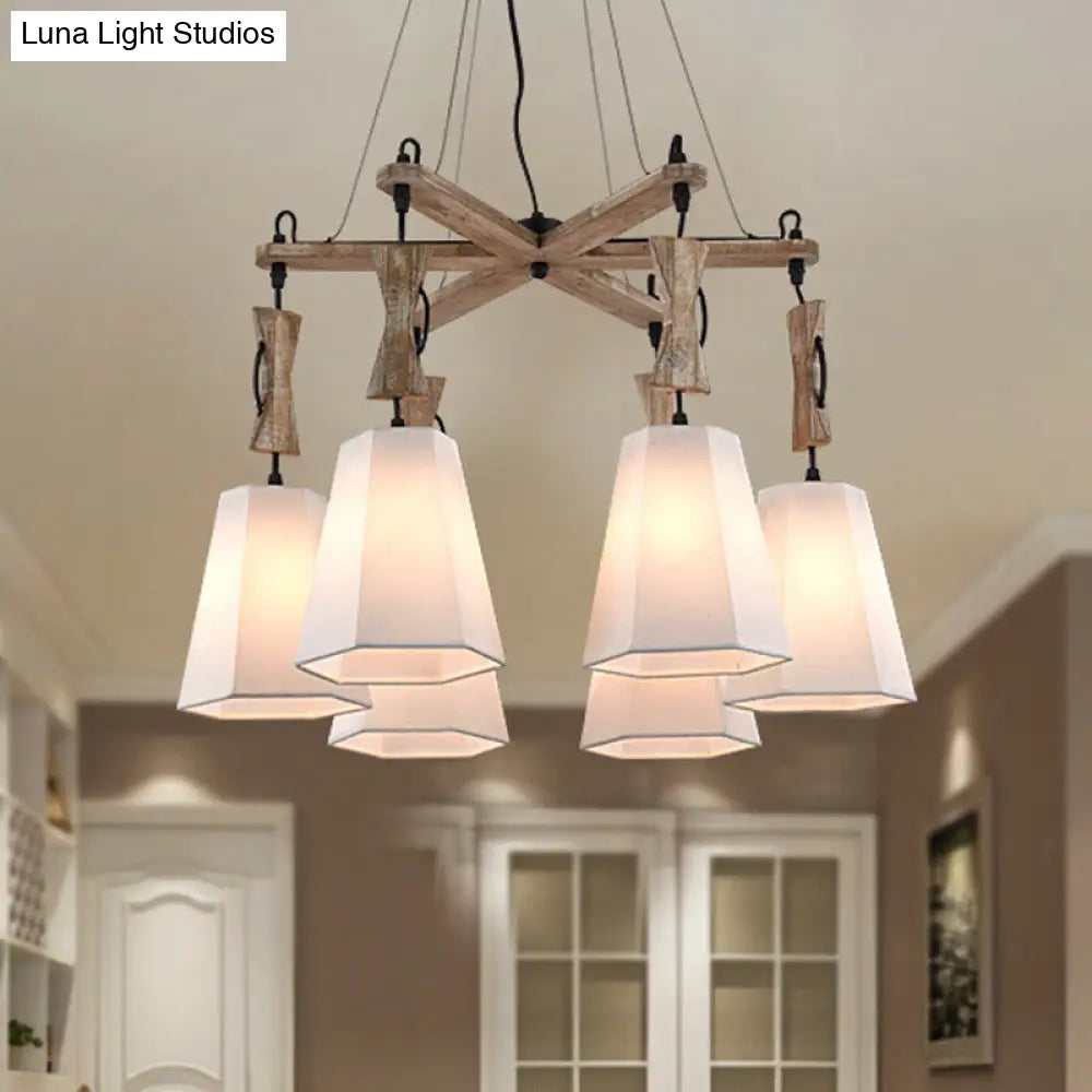 Contemporary Fabric Hexagon Chandelier With 6 Black/White/Flaxen Heads For Dining Room Flaxen
