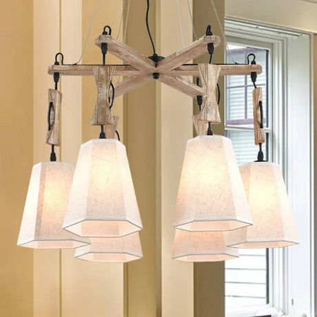 Contemporary Hexagon Chandelier Lamp With 6 Heads In Black White Or Flaxen For Dining Room