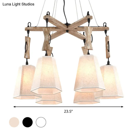 Contemporary Hexagon Chandelier Lamp With 6 Heads In Black White Or Flaxen For Dining Room