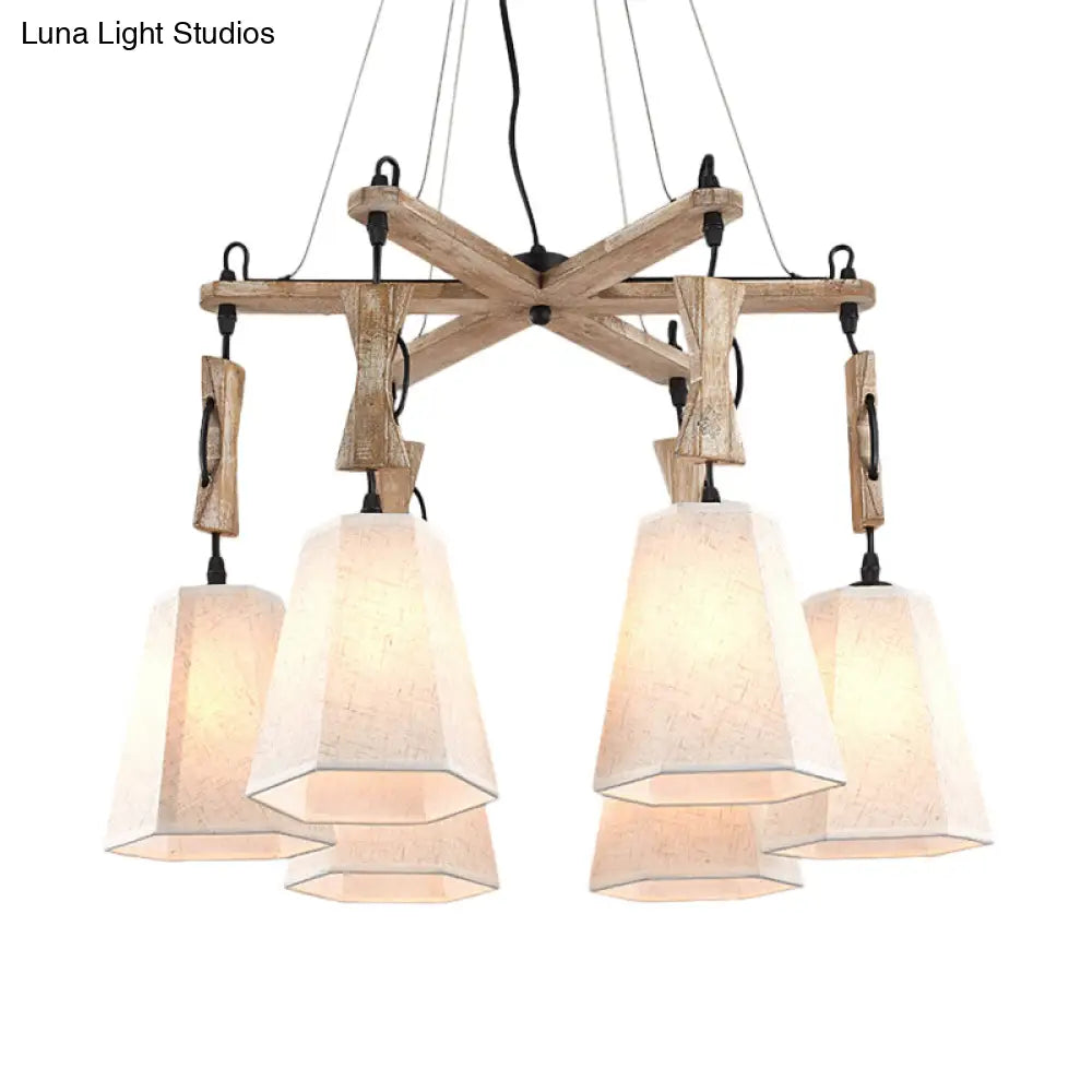 Contemporary Hexagon Chandelier Lamp With 6 Heads In Black White Or Flaxen For Dining Room