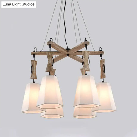 Contemporary Hexagon Chandelier Lamp With 6 Heads In Black White Or Flaxen For Dining Room