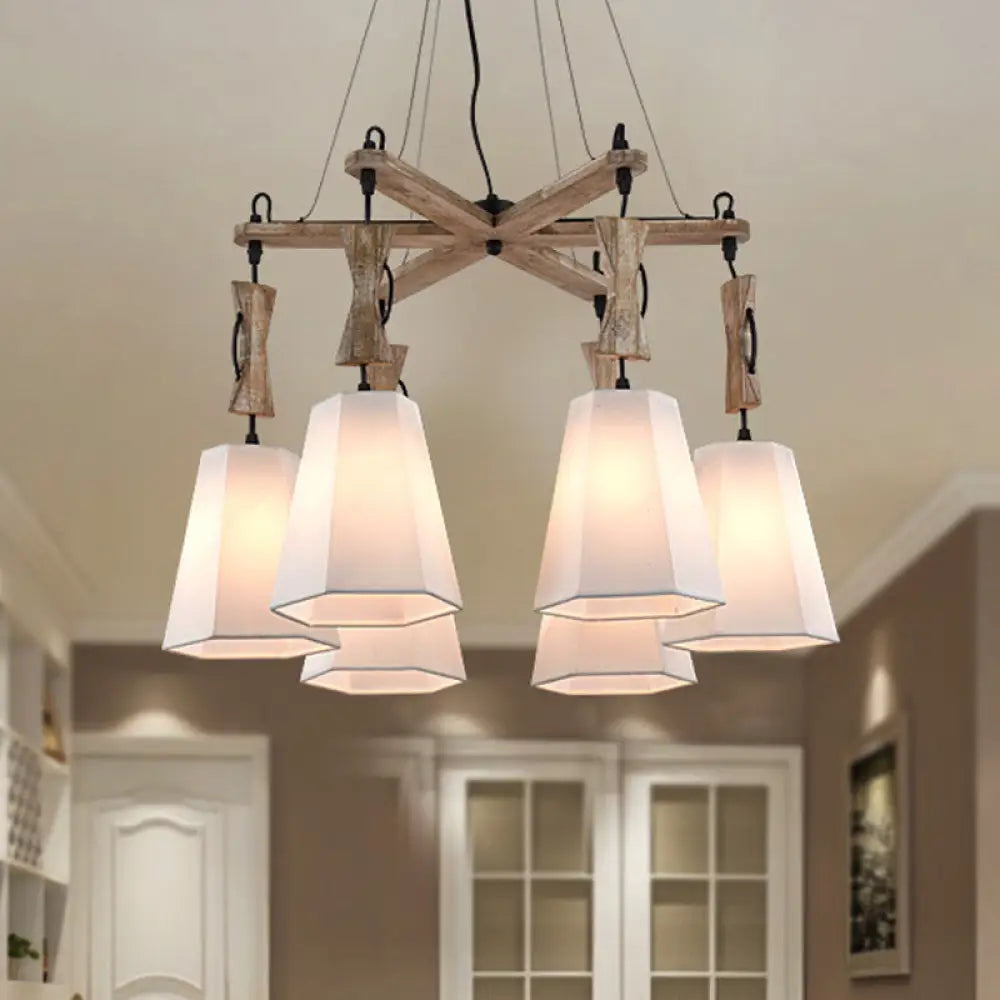 Contemporary Hexagon Chandelier Lamp With 6 Heads In Black White Or Flaxen For Dining Room