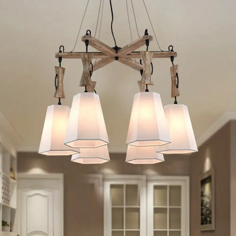 Contemporary Hexagon Chandelier Lamp With 6 Heads In Black White Or Flaxen For Dining Room