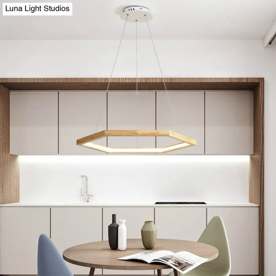 Contemporary Hexagonal Led Pendant Chandelier In Acrylic And Wood - 16/19.5/23.5 Wide Light / 16