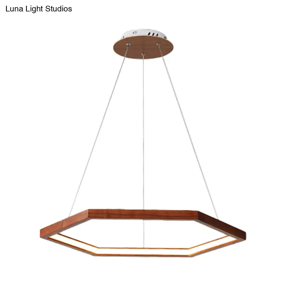 Contemporary Hexagonal Wood And Acrylic Pendant Chandelier With Led Lighting 16’/19.5’/23.5’ Wide