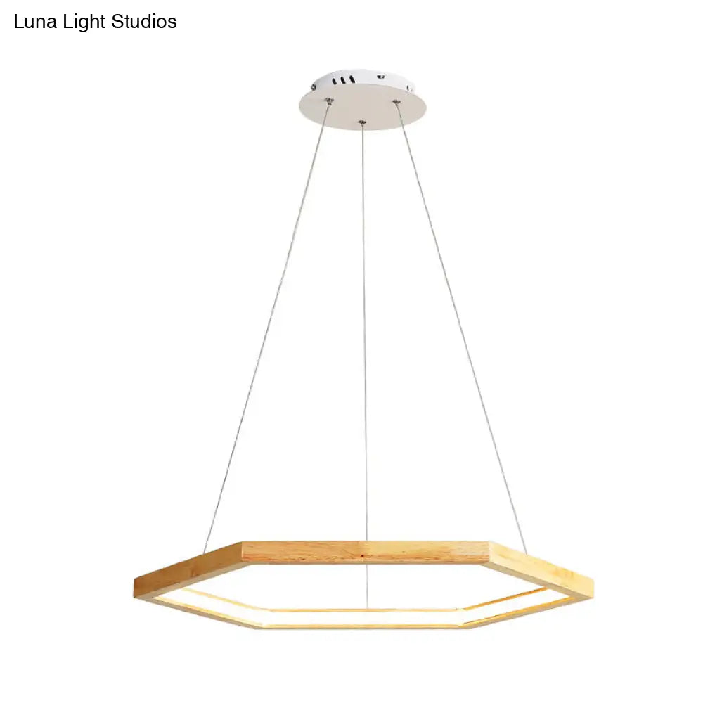 Contemporary Hexagonal Led Pendant Chandelier In Acrylic And Wood - 16/19.5/23.5 Wide