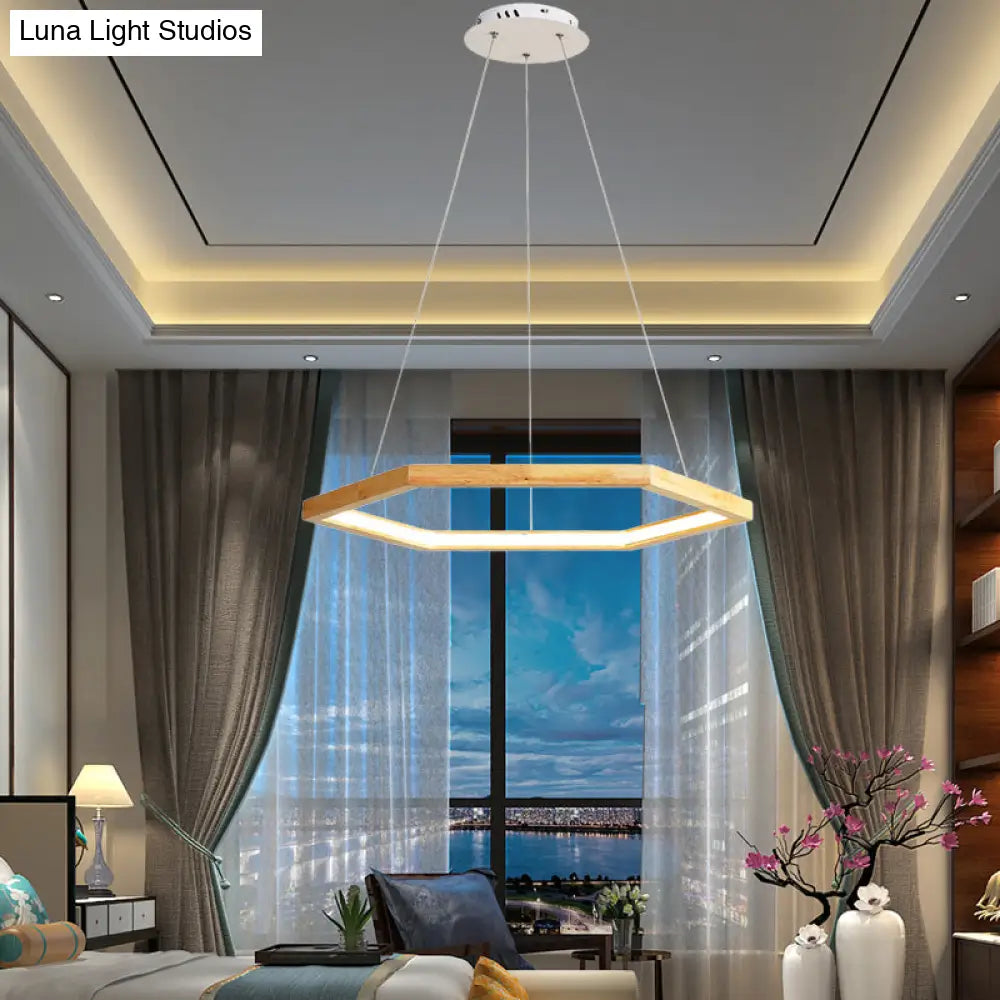 Contemporary Hexagonal Wood And Acrylic Pendant Chandelier With Led Lighting 16’/19.5’/23.5’ Wide