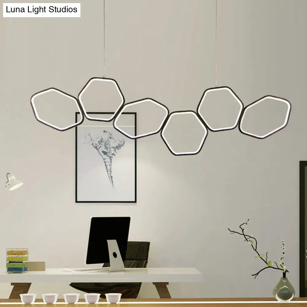 Contemporary Honeycomb Ceiling Chandelier - Metal 6-Light Coffee Suspension Light in Warm/White