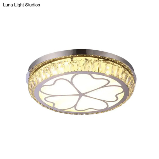 Contemporary Hotel Led Flush Light With Crystal Encrusted Petal Pattern In Chrome