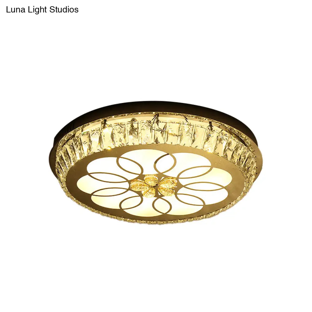 Contemporary Hotel Led Flush Light With Crystal Encrusted Petal Pattern In Chrome