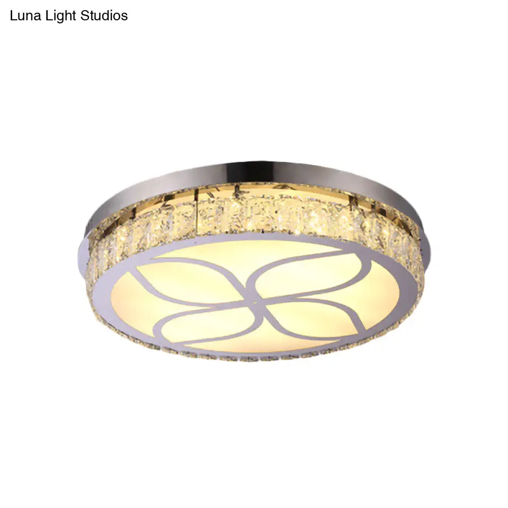 Contemporary Hotel Led Flush Light With Crystal Encrusted Petal Pattern In Chrome