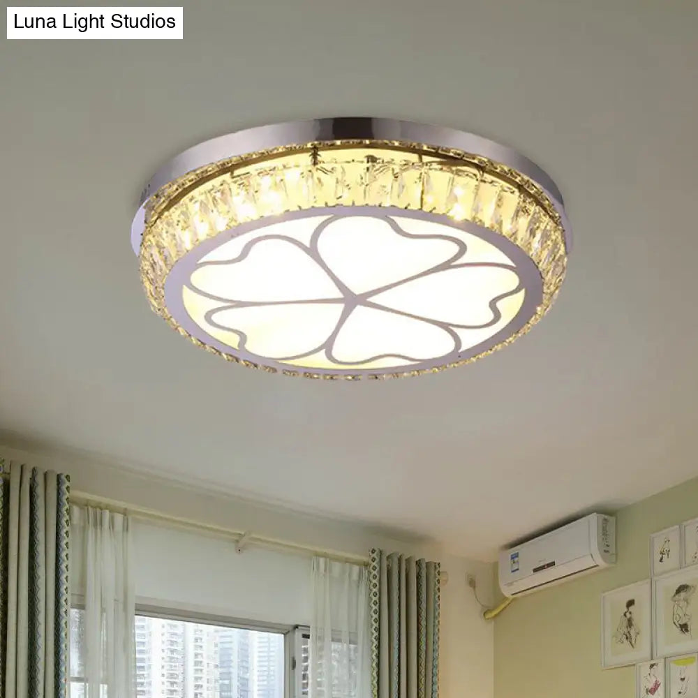Contemporary Hotel Led Flush Light With Crystal Encrusted Petal Pattern In Chrome