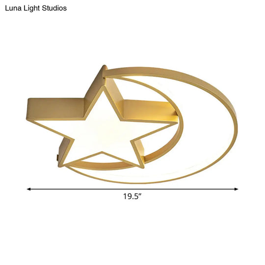 Contemporary Iron Crescent-Star Surface Ceiling Light Led Flush Mount In Gold - 16/19.5 Wide Bedroom