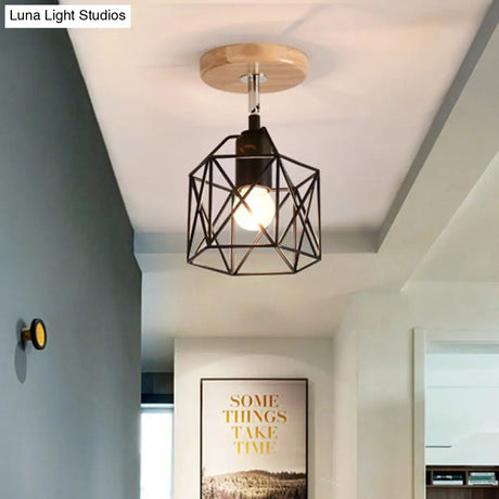 Contemporary Iron Wire Flush Mount Porch Light With Rotatable Head
