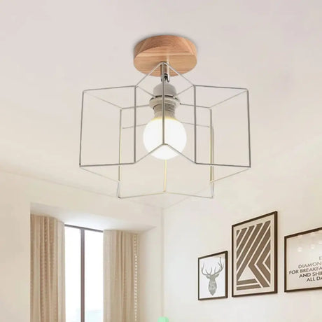 Contemporary Iron Wire Flush Mount Porch Light With Rotatable Head White / 12’