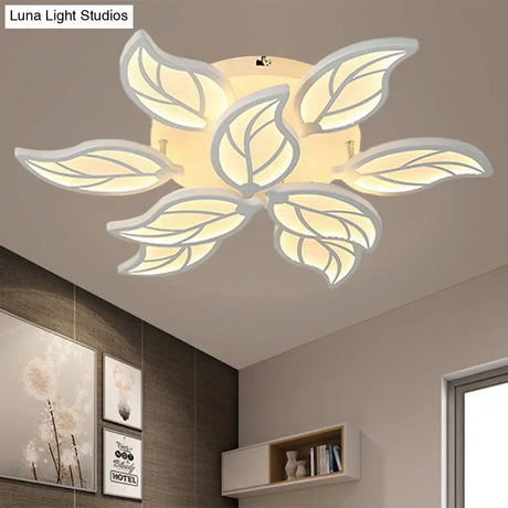 Contemporary Leaf Acrylic Flushmount Light Fixture - Led Ceiling In White/Warm/Natural (6/9/12
