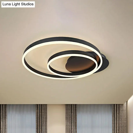 Contemporary Led Acrylic Ceiling Flush Light Fixture In Black/Brown 1/2/3-Ring Warm/White/Natural