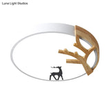 Contemporary Led Acrylic Drum Flush Mount Lighting - Green/White/Gray Ceiling Light With Deer